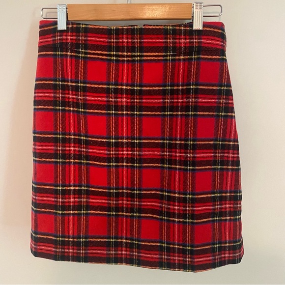 Woman’s J.Crew Size 2 Wool Blend A Line Red Tartan Plaid Skirt NEW NWT #BV140 - Picture 1 of 3